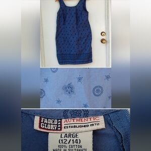 🪬90s Faded Glory Blue 100% Cotton Sundress Dress Made In Oman Vintage